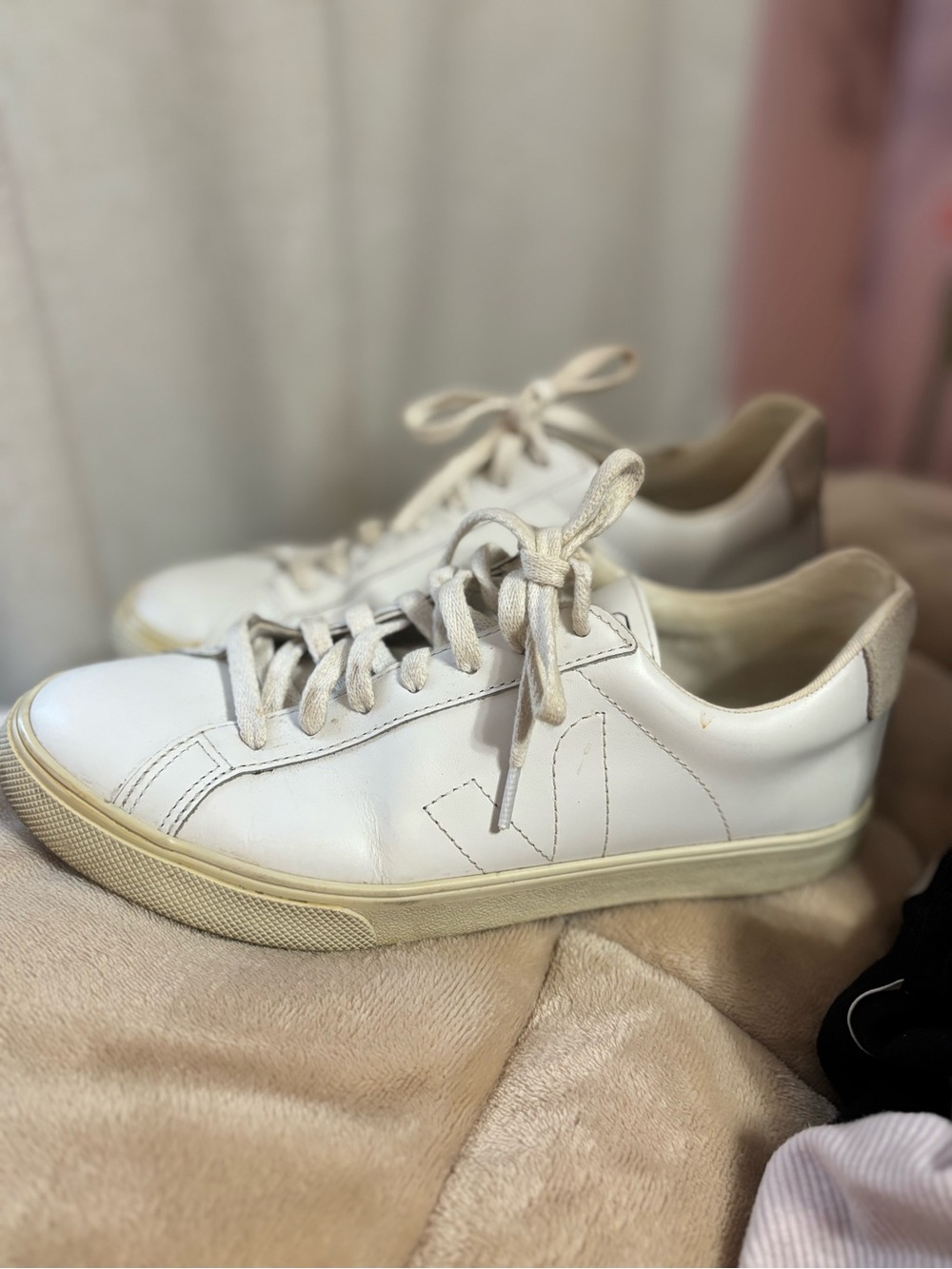 Veja Women's White Leather Low-Top Sneakers with Cream Sole